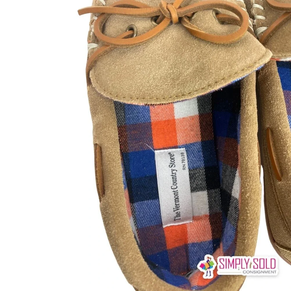Vermont Country Store Moccasin Slippers Mens 10‎ Brown Suede All Season Cozy